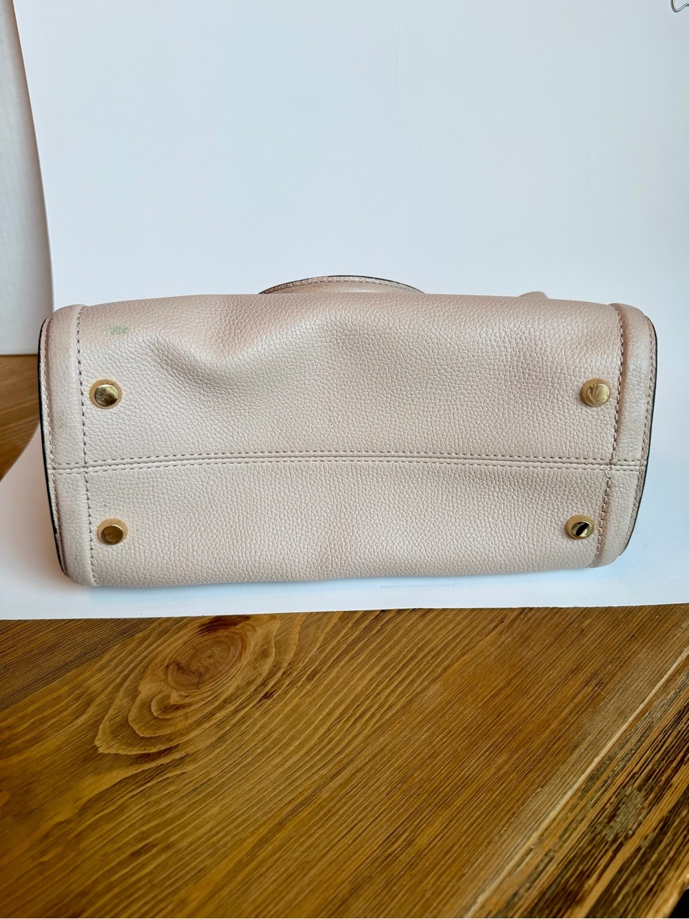 Michael Kors Mercer Pebbled Leather Satchel Handbag Blush Beige Gold Tone Purse - Picture 14 of 16